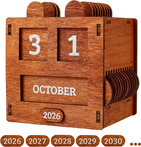 Calendario de bloques perpetuos de madera para escritorio, bloques de fecha de mes de granja vintage para decoración de oficina, aula y decoración