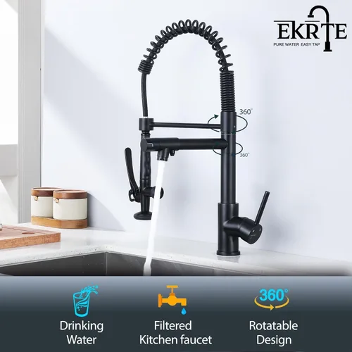 Miniatura 2 de Grifo de cocina, grifo de agua potable de 3 vías, grifo de cocina moderno con rociador extraíble, grifos de fregadero de cocina de doble asa, grifos