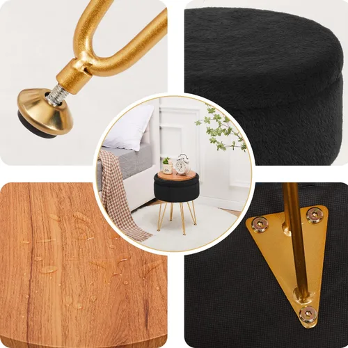 Miniatura 6 de Reposapiés Taburetes Redondos de Piel Sintética Otomana con Espacio de Almacenamiento Silla de Tocador Suave Asiento Mesa de Centro Otomana Mesa
