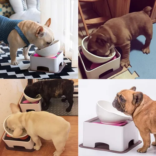 Miniatura 5 de Bulldog Bowl - Tazón de cerámica para perros – Plato para gatos, cuenco de boca ancha para perros, comedero inclinado estéril para mascotas