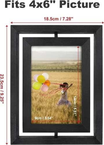 Miniatura 2 de Egofine - Paquete de 2 marcos de fotos giratorios flotantes de 4 x 6 pulgadas, exhibición doble cara con frente de vidrio HD, marco de madera
