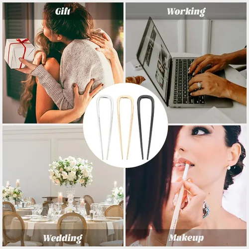 Miniatura 7 de 3 horquillas de metal francés para mujeres y niñas, horquillas para el cabello francés en forma de U para moños, accesorios elegantes para peinados