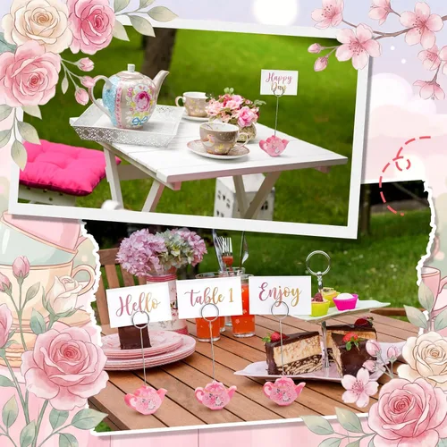 Miniatura 6 de Weysat 12 soportes para tarjetas de lugar para tetera, fiesta floral, de madera, para tetera, número de mesa, foto, soporte para letreros de fotos