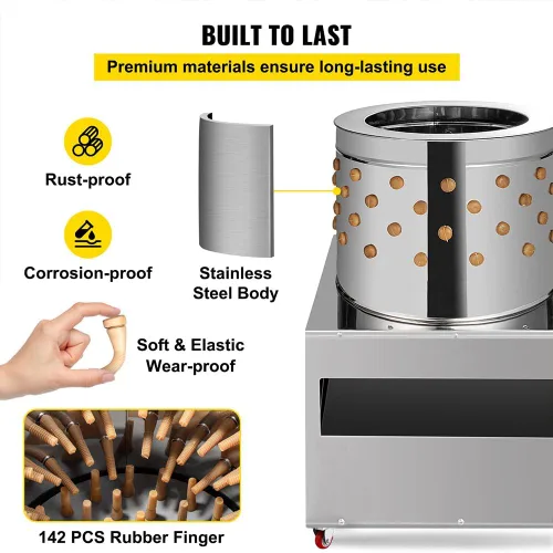 Miniatura 2 de 20" máquina del desplume del pollo del acero inoxidable, desplume la máquina De-Feather 1500W 275R/min, procesador eléctrico de alimentos