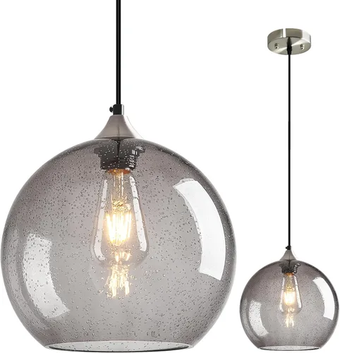 Miniatura 16 de Luces colgantes de vidrio marrón claro, iluminación de isla de cocina, lámparas colgantes de globo, iluminación colgante moderna para dormitorio