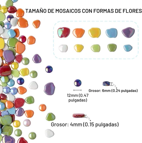Miniatura 5 de Youway Style Azulejos de mosaico de flores para manualidades a granel, suministros de azulejos de mosaico iridiscentes de 1 libra, piezas de mosaico