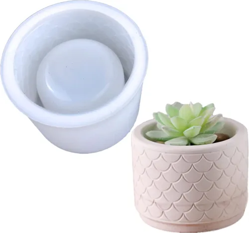 Miniatura 11 de Molde de silicona para maceta de flores redonda de hormigón con patrón vintage, molde de jarrón para plantas suculentas de yeso, molde