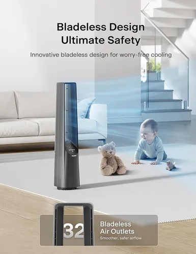 Miniatura 8 de PELONIS - Ventilador de torre sin aspas de 40" con potente flujo de aire, motor DC ultrasilencioso (22 dB), 6 velocidades, 4 modos, control remoto