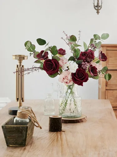 Miniatura 4 de Anna's Whimsy Flores artificiales con jarrón, rosas blancas, peonías de seda en jarrón, centros de mesa de imitación florales para arreglos de mesa