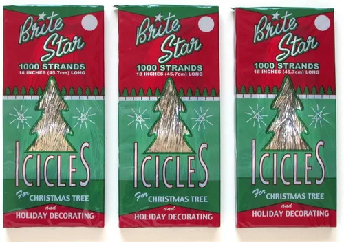 Brite Star Carámbanos de oropel, plata, 3 paquetes, 1000 unidades cada uno