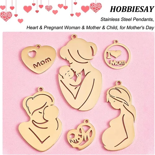 Miniatura 4 de Mother's Day Stainless Steel Pendants Mother Charms Flat Round with Mother Charms Pendants for Jewelry Making Golden