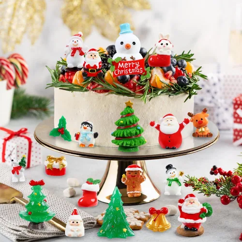 Miniatura 5 de DIYDEC 32 piezas de figuras en miniatura de Navidad, mini figuras de resina para esconder pequeños adornos de resina de Papá Noel, muñeco de nieve