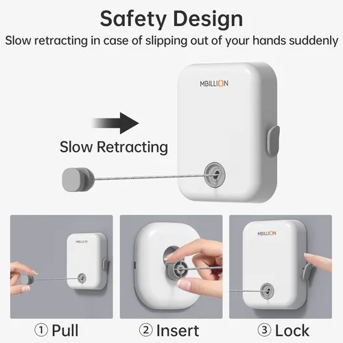 Miniatura 7 de Mbillion Tendedero retráctil para interiores y exteriores, línea de ropa resistente para secar la ropa, línea de ropa colgante retráctil