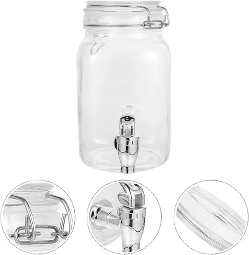 Miniatura 8 de Hemoton Dispensador de vidrio Frasco dispensador de bebidas Tarro de vidrio con grifo de fiesta de jugo de bebida con grifo grifo