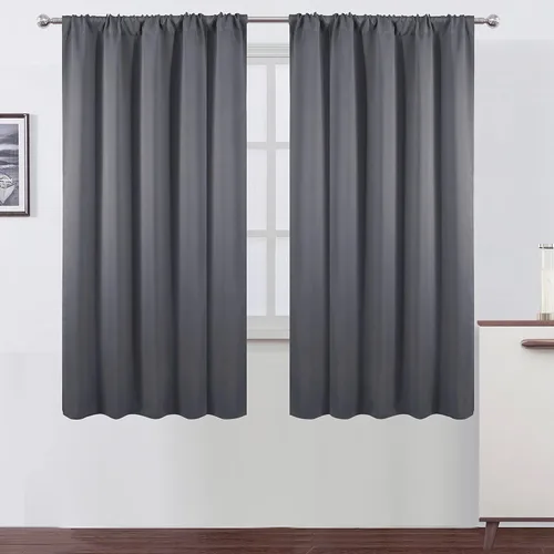 Miniatura 73 de LEMOMO Cortinas opacas negras para cocina, 42 x 45 pulgadas, juego de 2 paneles de cortinas opacas con bolsillo para cortinero para ventana pequeña