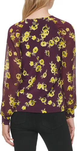 Miniatura 4 de Calvin Klein Blusa de gasa con estampado de manga poof para mujer