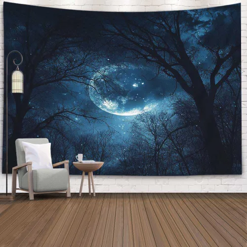 Miniatura 9 de EMMTEEY Tapiz de pared con bosque - Árbol de pino verde y niebla, arte de pared natural, 80x60 pulgadas, tapiz grande de estilo bohemio para sala