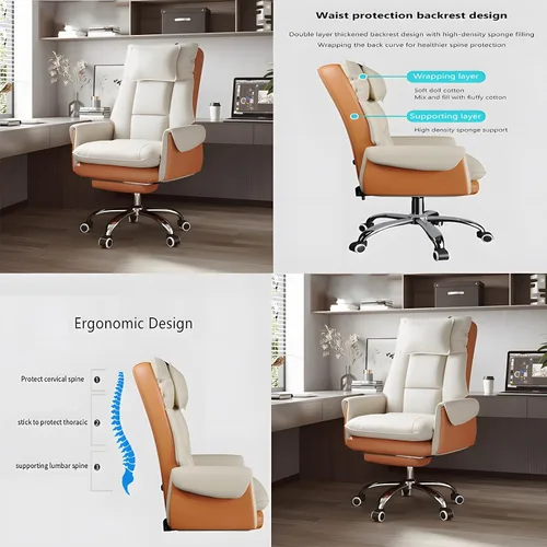Miniatura 6 de Ergonomic High-Back Executive Office Chair with Footrest,Adjustable Lumbar Support & 360° Swivel,Heavy-Duty Metal Base PU Leather Desk Chair for