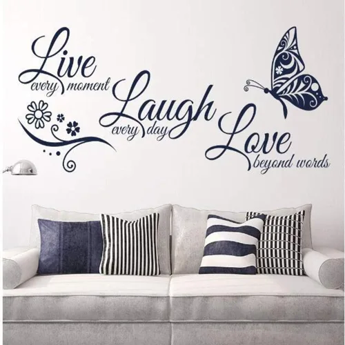 Live Love Laugh - Juego de 3 calcomanías motivacionales para pared, calcomanías de pared inspiradoras para la familia (18 x 39 pulgadas, negro)