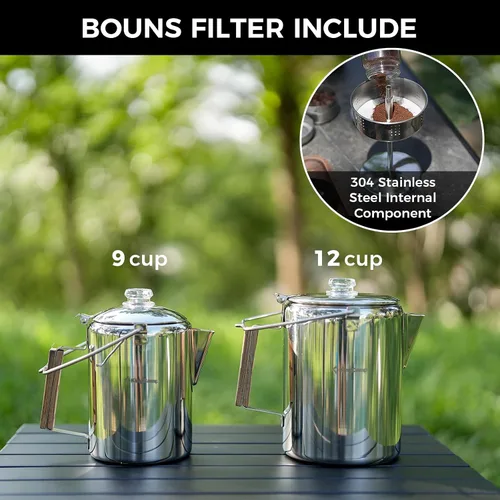 Miniatura 4 de KingCamp Percolator - Cafetera de acero inoxidable 304 con mango de madera para acampar al aire libre, cabina, caravana, cocina, caza y mochilero