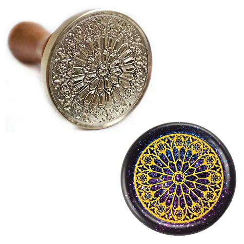Miniatura 9 de Sello de cera con empuñadura de flor de mandala de 1.496 pulgadas, 1.575 pulgadas, con empuñadura, para invitación de boda, sellado de tarjetas
