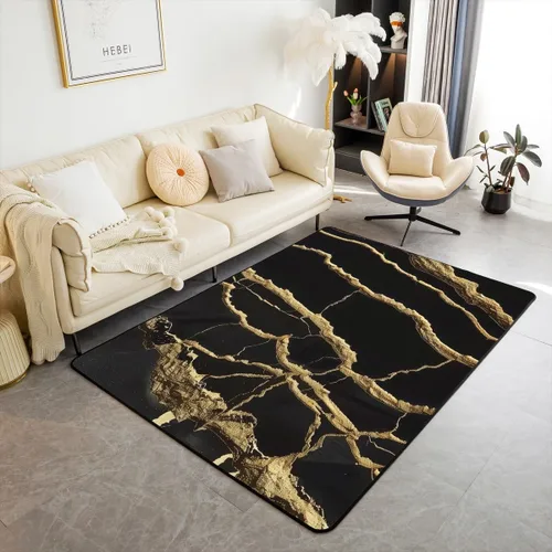 Miniatura 31 de jejeloiu Alfombra de decoración de mármol negro y dorado, alfombra para sala de estar, dormitorio, para niños, niñas, adolescentes, decoración