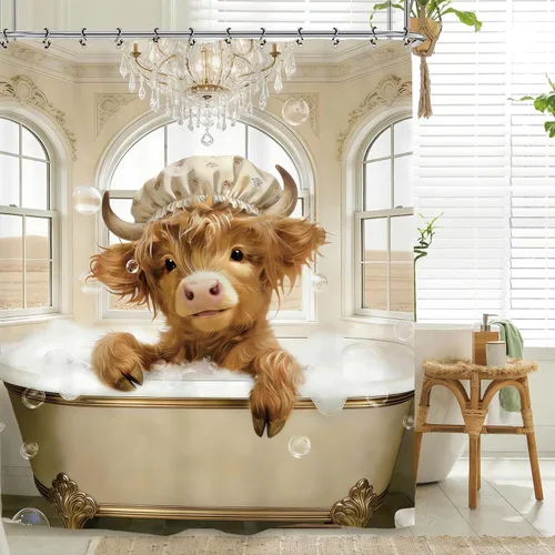 Miniatura 4 de Divertida cortina de ducha de baño de vaca de las tierras altas, 60 pulgadas de ancho por 71 pulgadas de alto, lindo animal de toro, hilarante