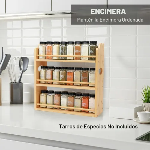 Miniatura 3 de Estante de especias de bambú de 3 niveles, organizador de estante de especias, estante para frascos de condimentos, organizador de especias
