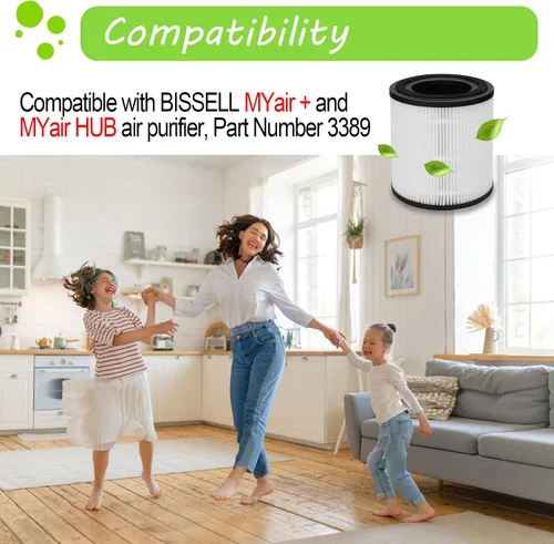 Miniatura 7 de Paquete de 2 filtros de repuesto 3389 compatibles con BISSELL para MYair + y para MYair HUB 2905A y 3179A, número de pieza 3389