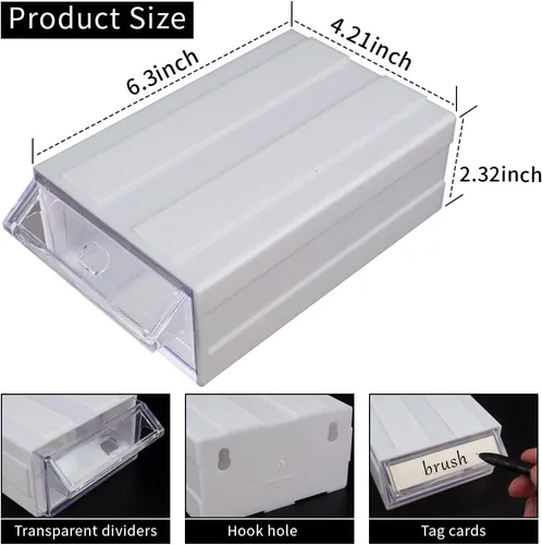 Miniatura 2 de Gabinete de almacenamiento apilable de 12 piezas con cajones, organizador de plástico blanco con cajones y organizador de rack con 36 separadores