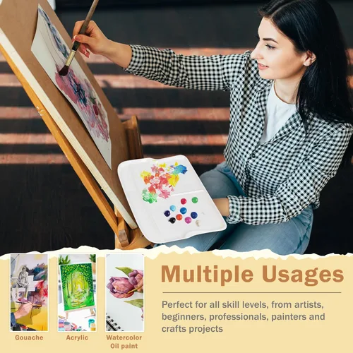 Miniatura 5 de DUGATO Paletas de Pintura Rectangulares Grandes (Paquete de 2, 13.8x9 pulgadas) - 3 Bandejas de Mezcla de Plástico XL Well para Acrílico, Óleo