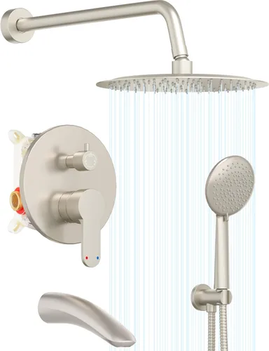 Miniatura 13 de Gabrylly Sistema de Cabezal de Ducha Dorado, Juego de Grifo de Ducha con Válvula de Ducha de Equilibrio de Presión, Cabezales de Ducha de 12
