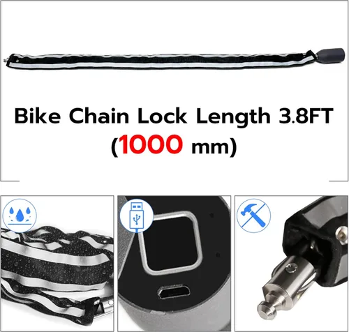 Miniatura 7 de eLinkSmart Cerradura de cadena sin llave biométrica impermeable 100CM cerradura de cadena para bicicleta Scooter motocicleta puerta valla puerta