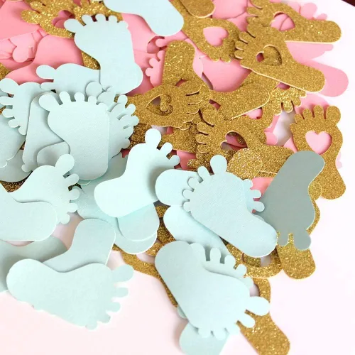 Miniatura 7 de Huella de confeti para baby shower para revelación de género, decoración de mesa de fiesta, regalo de fiesta de género para bebé, caja