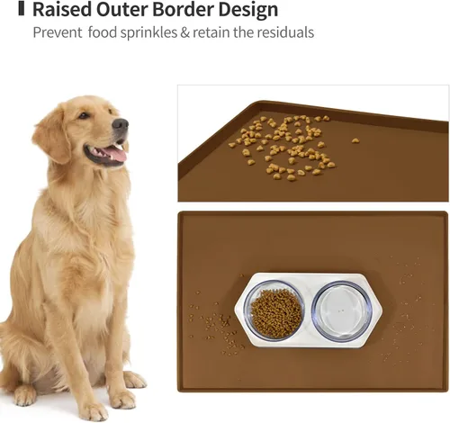 Miniatura 3 de Tapete de comida para perros, bandeja de comida impermeable de silicona, mantel individual antideslizante para mascotas, borde elevado de 1 pulgada