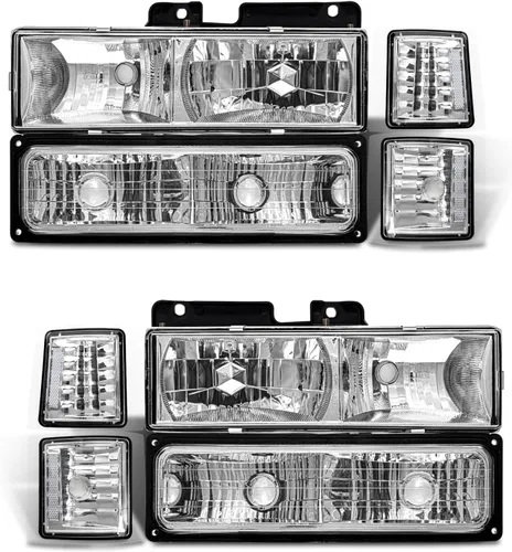 Miniatura 13 de Conjunto de faros delanteros para 1994-1998 Chevy Silverado/Suburban/Tahoe / C10 Pickup/C/K 1500 2500 3500 Camioneta, carcasa negra con reflector