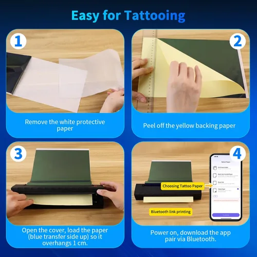 Miniatura 8 de Impresora de plantillas de tatuajes, máquina térmica Bluetooth para tatuajes, D80 impresoras portátiles para tatuajes con 10 piezas de papel