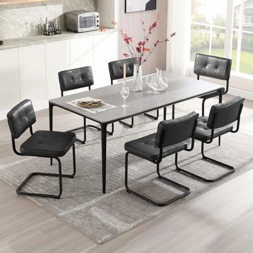 Miniatura 20 de Zesthouse Juego de 2 sillas de comedor de metal industrial, sillas de cocina tapizadas de cuero sintético con base de metal negro, para cocina