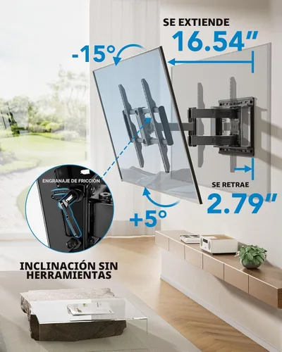 Miniatura 5 de Pipishell - Soporte de pared para TV de movimiento completo para pantallas LED de 42 a 85 pulgadas, hasta 59.8 kg, brazos articulados duales