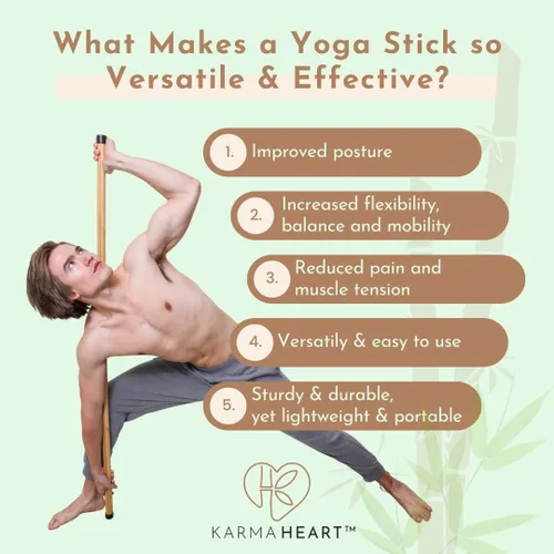 Miniatura 4 de Palo de Yoga de Bambú Natural (5 pies): Barra de Estiramiento con Extremos de Goma Súper Resistentes - Palo de Ejercicio Versátil y Barra de Yoga