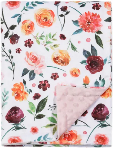 Miniatura 7 de BORITAR Manta de bebé para niñas, súper suave de doble capa de minky con respaldo punteado, manta azul oscuro con estampado floral de belleza, 30 x