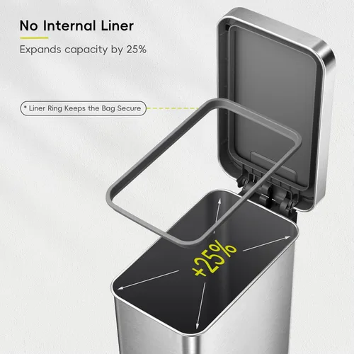 Miniatura 3 de EKO Hudson Slim - Cubo de basura para cocina de 50L/13.2 galones con tapa, cubo de basura de acero inoxidable con pedal para cocina o hogar, cubo