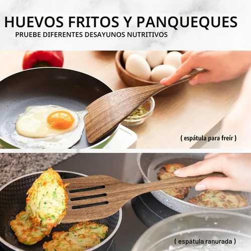 Miniatura 5 de cucharas de madera para cocinar, juego de utensilios de cocina antiadherentes con 10 piezas de espátulas y cucharas de madera de acacia para 10