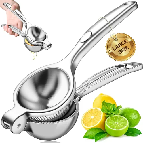 Vakoo Exprimidor de limón – Exprimidor manual de cítricos de metal resistente al óxido para limón y lima, prensa sin esfuerzo, color plateado