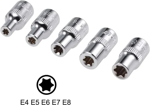 Miniatura 4 de uxcell Juego de llaves de vaso de 1/4 de pulgada Torx Externo E4 E5 E6 E7 E8 Cr-V Acero 5 Pcs