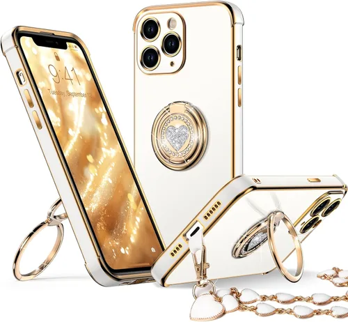 Miniatura 8 de XYZ Funda para iPhone 11 con Soporte, Funda para Teléfono con Soporte de Doble Anillo con Patilla, Funda Protectora de Lujo Brillante para Mujeres