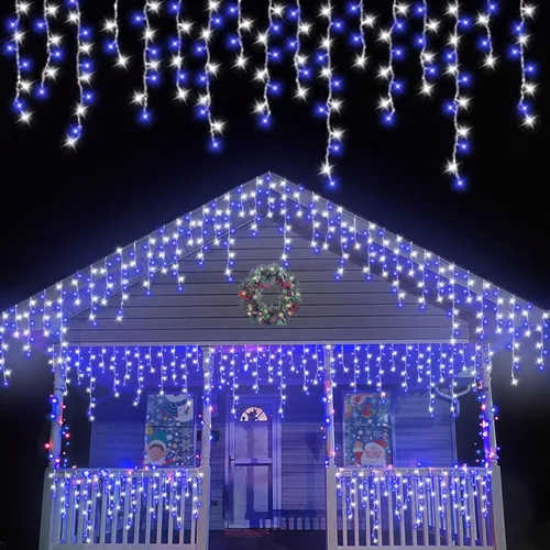 Miniatura 16 de QITONG - Tira de luces de carámbanos rojas y blancas para exteriores, 33 pies con 400 LED, 8 modos, alambre transparente, luces de Navidad