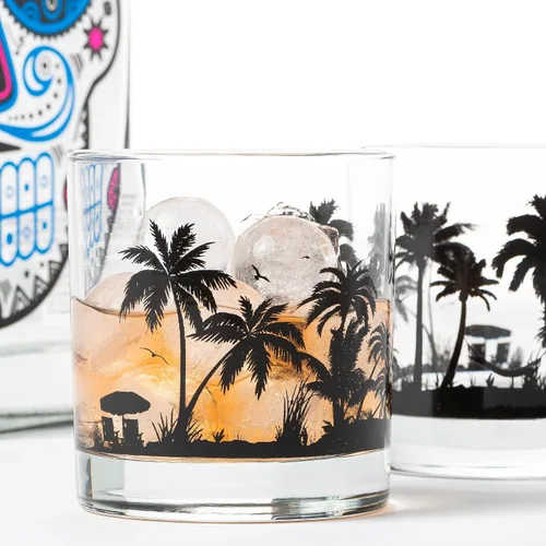 Miniatura 2 de Juego de vasos de whisky de paisaje de playa Black Lantern Juego de 2 vasos estilo antiguo de 11 oz Vasos de cóctel con base pesada en caja