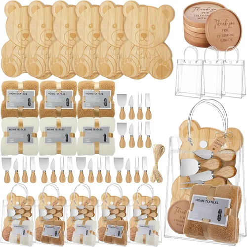 55 piezas de premios de baby shower para ganadores, 6 juegos de baby shower, regalos de invitados para tabla de quesos para adultos, cuchillos de