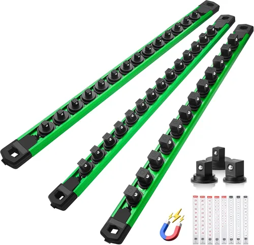 Miniatura 51 de Reniteco Juego de organizador de enchufes magnéticos, 3 piezas de 1/2 pulgada 3/8 pulgadas 1/4 pulgadas de aleación de aluminio con 40 clips Negro